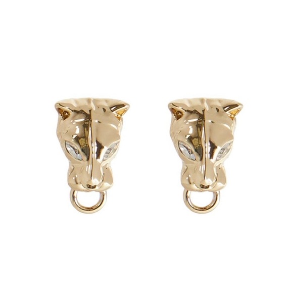 ALEXIS BITTAR • Gold Panther Head Crystal Eyed Post Stud Ring Earrings - Picture 5 of 12